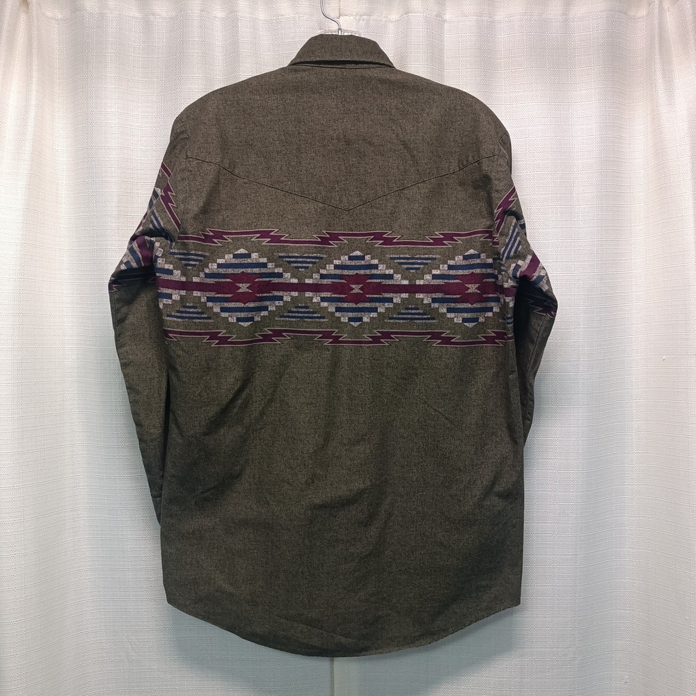 Vtg Roper Border Mens S Western Pearl Snap Shirt Aztec Geometric Olive Green USA - Picture 6 of 6